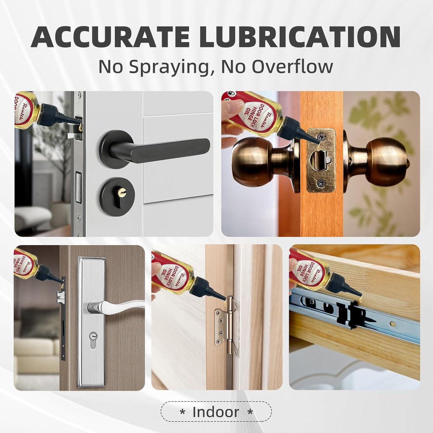 Realth Door Hinge Lubricant -Garage Door Lubricant Oil Great for Squeaky Hinges, Locks, Chains, Keyholes & More - Long-Lasting, Non-Toxic, Rust-Resistant with Precision Oiler Needle (30ml)
