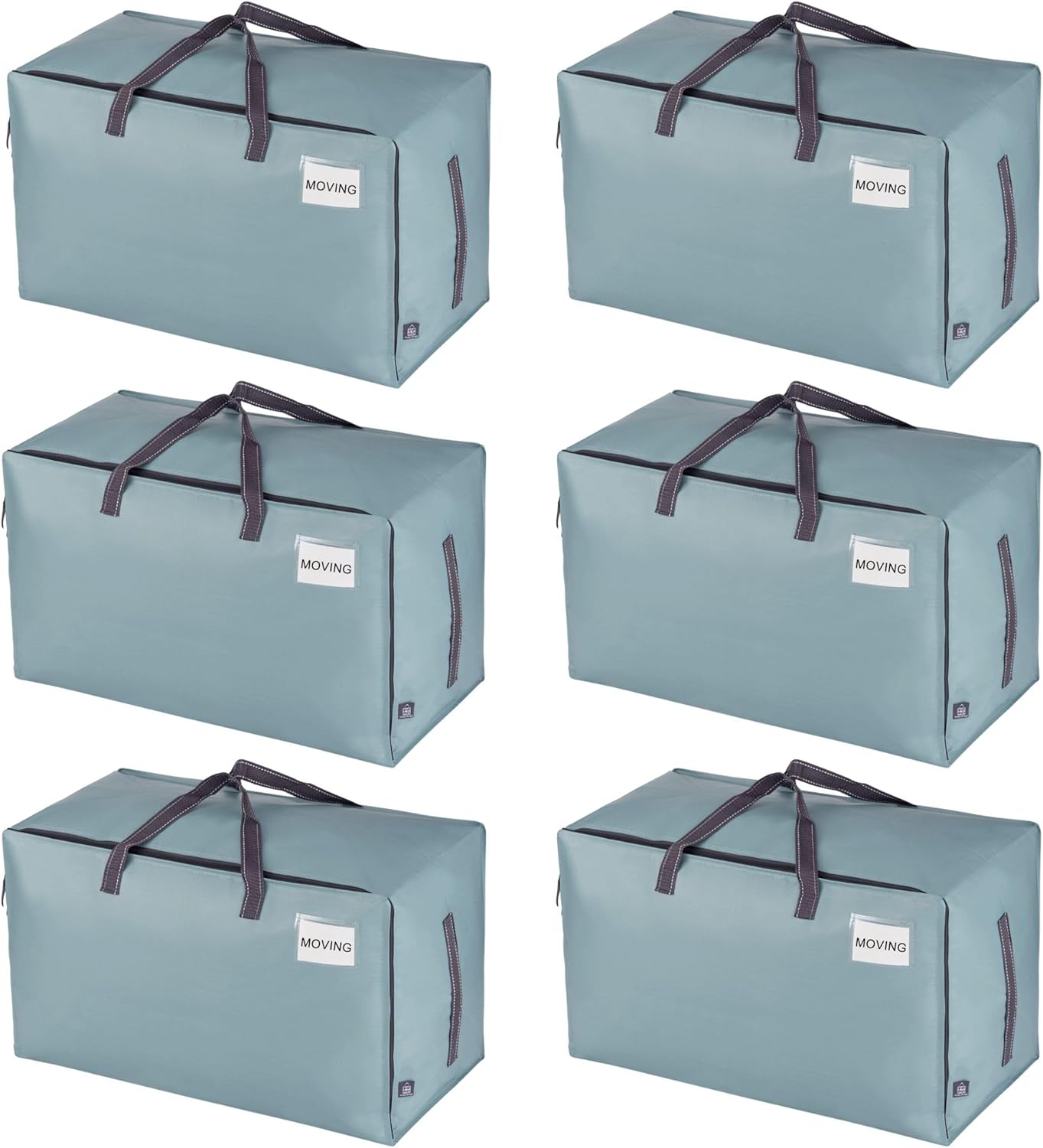 VENO 6 Pack Moving and Storage Bags, Heavy Duty, Alternative to Moving Boxes, Large Packing Totes Supplies for College Dorm Room with Zipper for Clothes, Wide Open Design (Light Blue Matte, 6 Pack)
