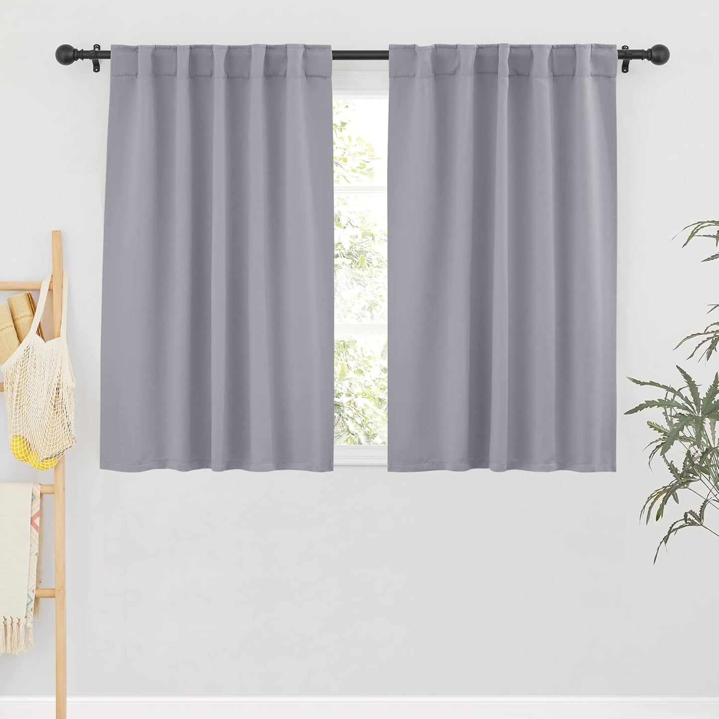 RYB HOME Bedroom Curtains, Room Darkening Thermal Insulated Curtain Back Tab Pleat Drapes Decent Window Treatment for Home Office Playroom Living Room, W42 x L63 inches, Sliver Grey, 2 Panels