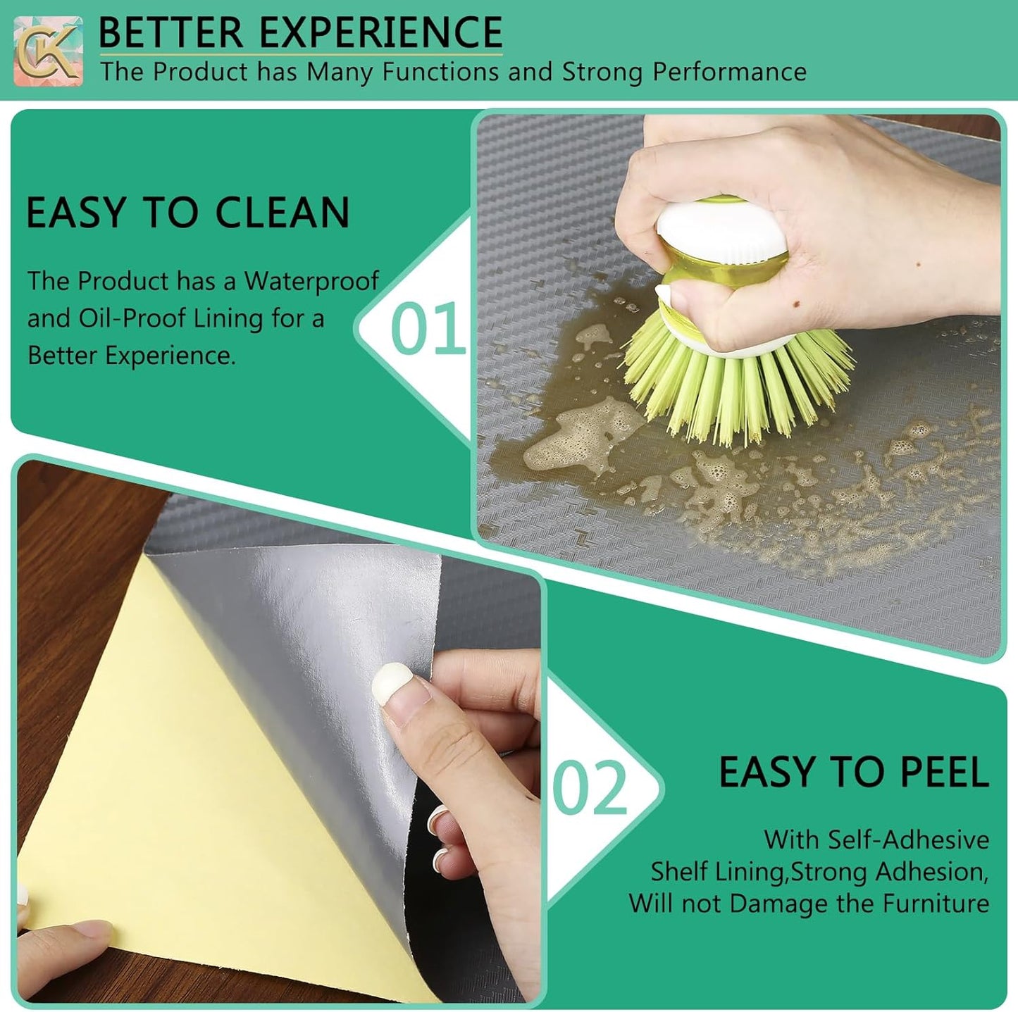 Self-Adhesive Shelf Liner Kitchen Liner, Waterproof Backed Paper Easy Peel and Stick Contact Liner Without Residue for Decor Your Desk Surface, Kitchen Countertops (Silver, 35.4 x 118.1 inches)