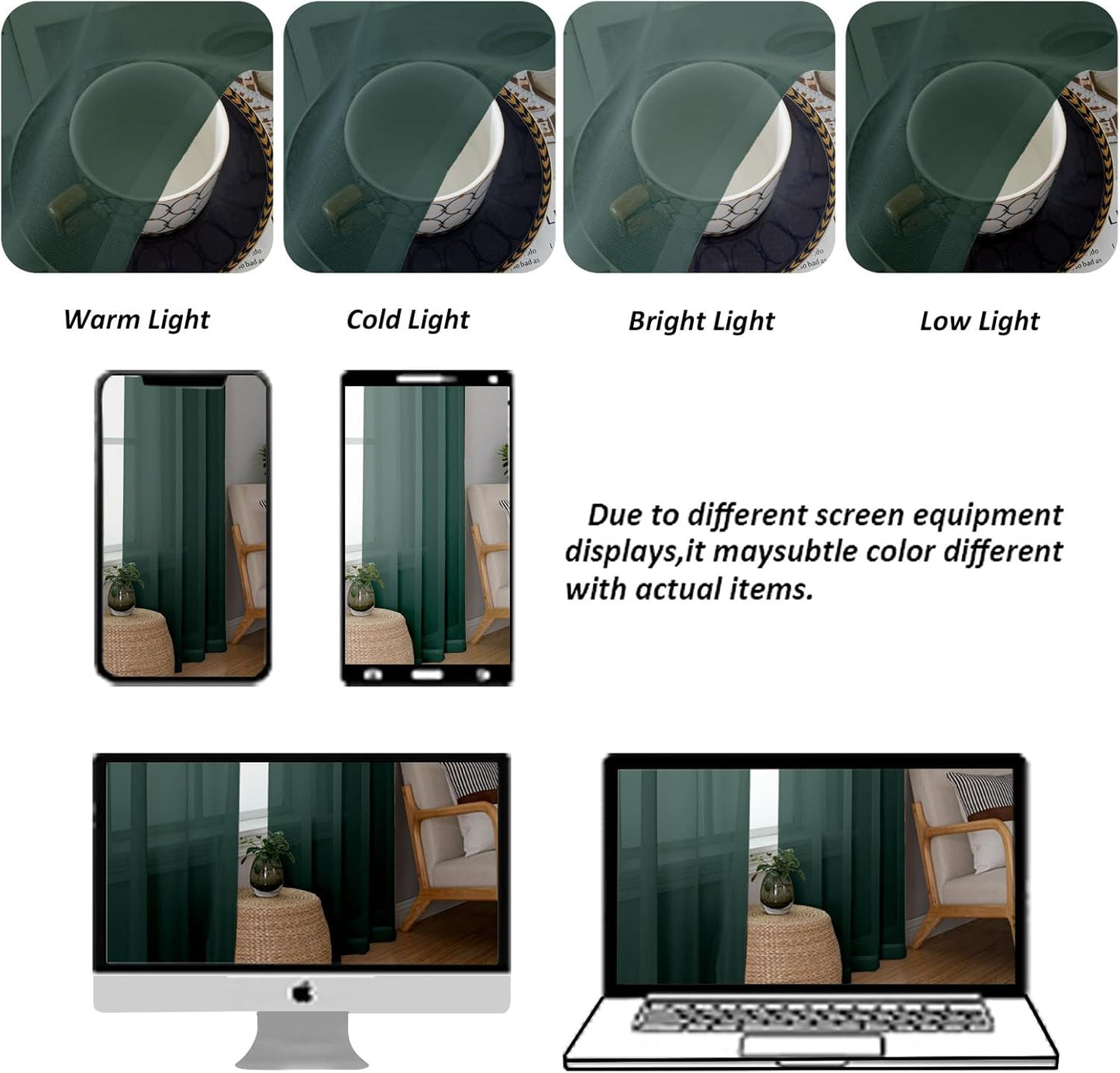 Chyhomenyc Hunter Green Sheer Curtains 84 inches Long 2 Panels Set, Light Filtering Rod Pocket Emerald Voile Sheer Drapes for Living Room Bedroom, 2PCS, Each 42W x 84L