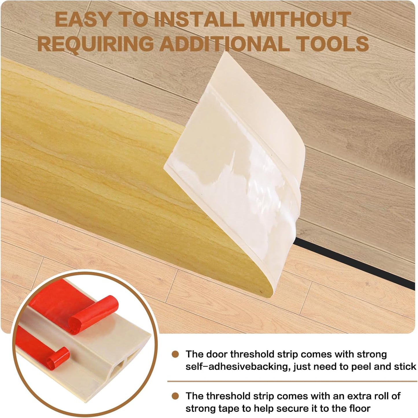 Floor Transition Strip Vinyl Door Threshold Ramp Self Adhesive Carpet Edging Strip Doorway Edge Trim, Overlap Edge Reducer for Laminate Carpet, Floor, Tile (Raw Wood Grain, 2/5" to 3/5", 6.6Ft)