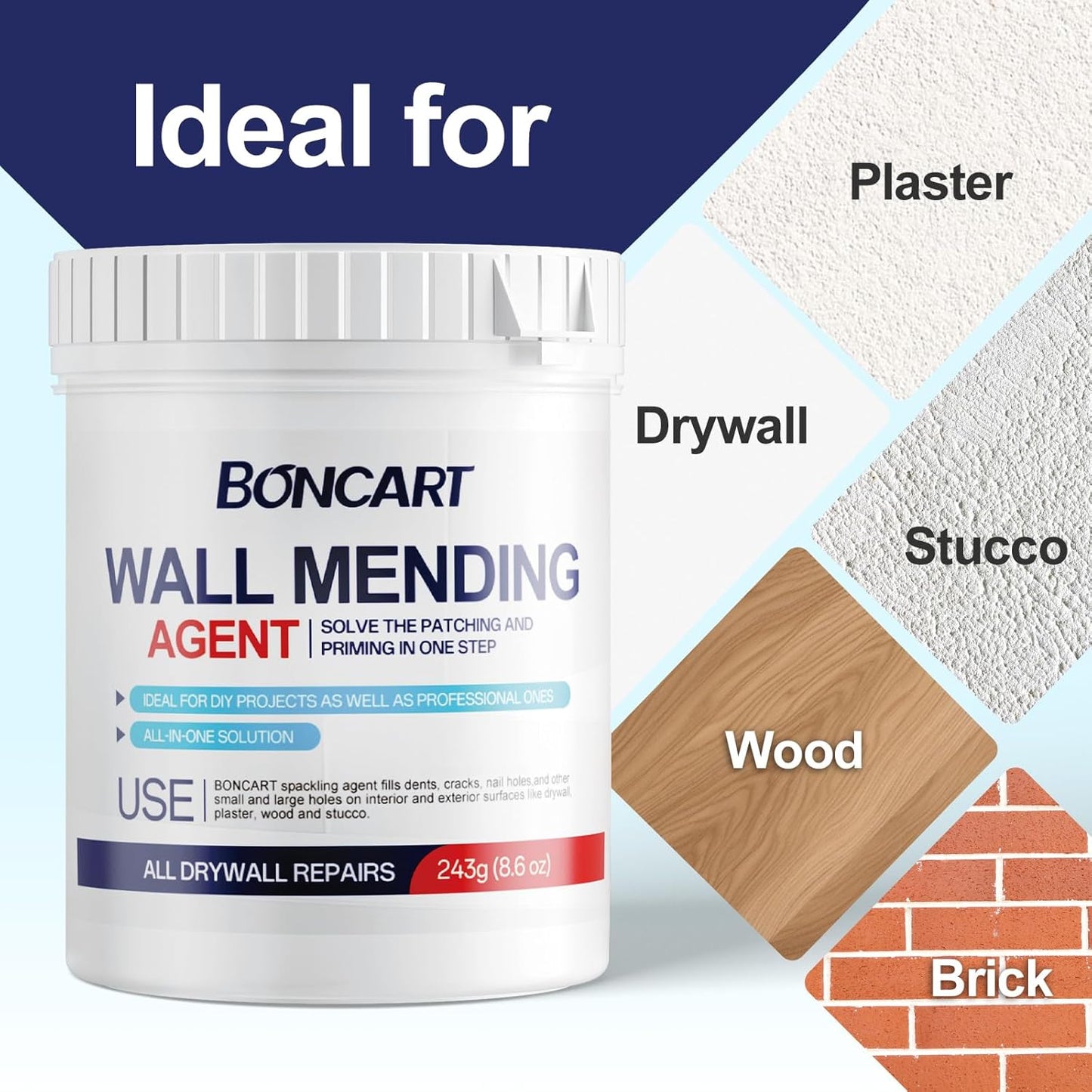 8.6oz Drywall Patch Repair Kit - Professional All-in-1 Tool Set (Scrapers/Sandpaper/Texture Sponge/Gloves/ Aluminum Patches) for Fast Wall Hole Repair