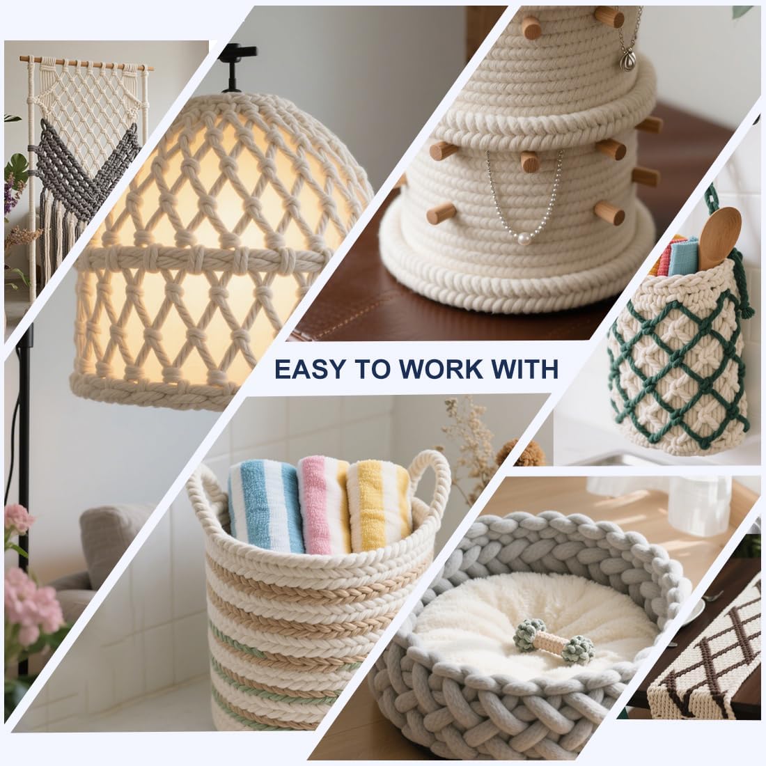 PerkHomy 500lb Cotton Rope 3/16" (5mm) 50 ft Multi Purpose Utility Diamond Braided Cord, Natural Cotton for Clothes Line Camping Crafting Flag Pole, Natural White