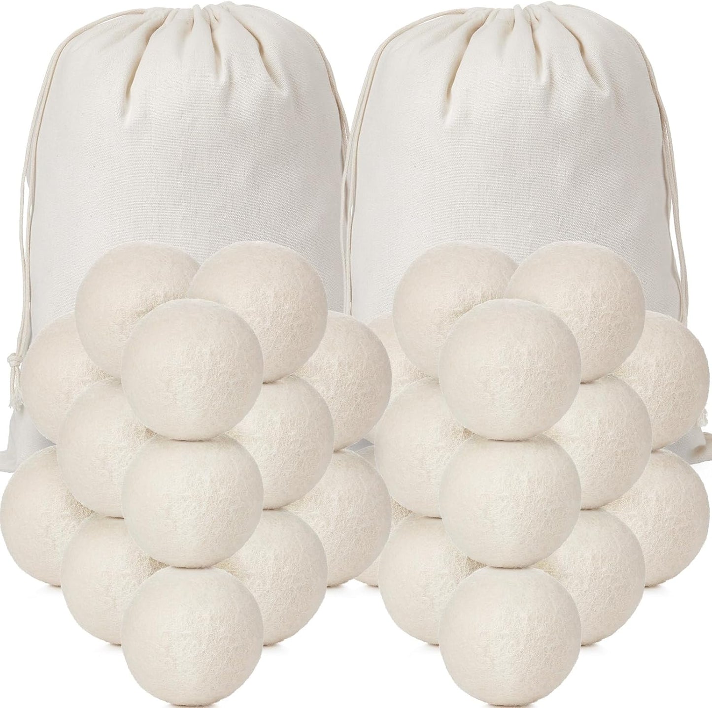Roowest 46 Pcs Wool Dryer Balls Set Reusable Laundry Wool Balls with Muslin Bags Fabric Softener Anti Wrinkle Anti Static Saving Energy and Time