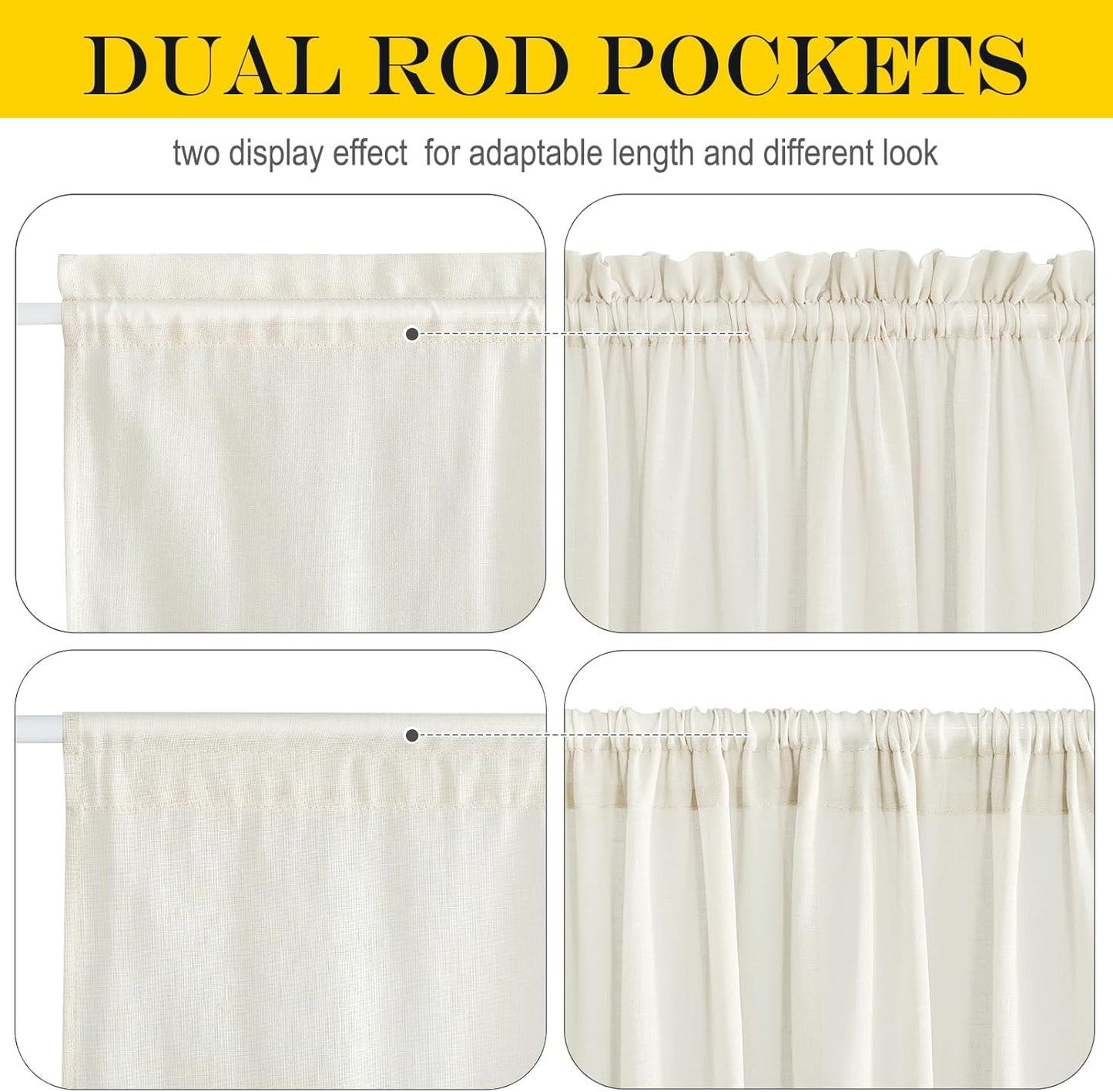 NICETOWN Side Light Door Curtains 40 inch Length Privacy Linen Texture Semi Sheer French Door Curtain Panels for Front Glass Kitchen Window, Ivory White, 26" W x 40" L, 1 Panel