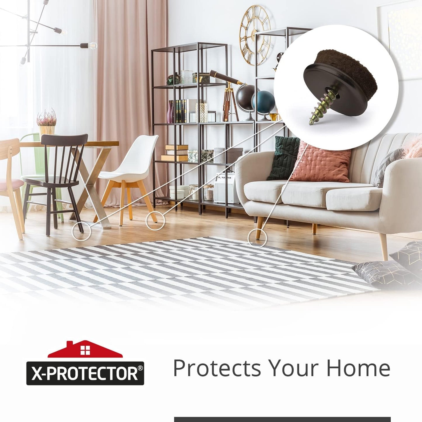 Screw-On Felt Furniture Pads X-Protector 24 PCS - 1.1” Chair Leg Floor Protectors for Hardwood Floors - Premium Chair Glides - Brown Floor Protectors for Chairs - The Best Furniture Sliders!