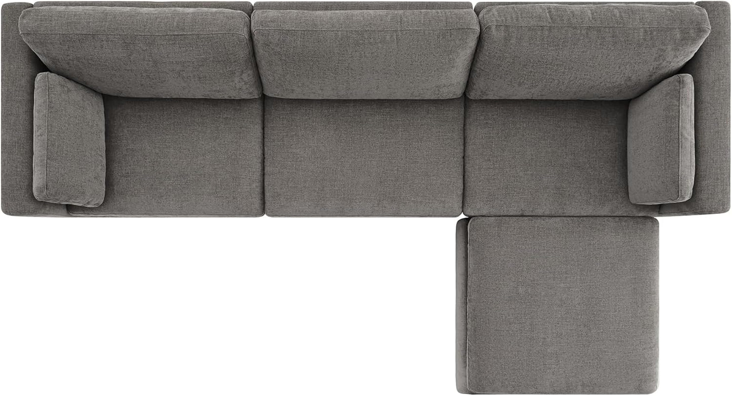 CHITA Oversized Modular Sectional Sofa Set, FSC Certified L Shaped Couch with Reversible Chaise,Modular Sectional Couch for Living Room,112 inch Width, 4 Seat Modular Sofa with Storage Ottoman, Grey