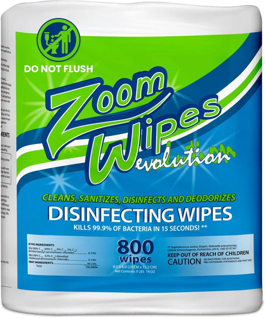 Zoom Evolution Multi-Purpose Antibacterial Wipes, 3,200 Count – 4 Rolls of 800 Wipes Each, Disinfecting Cleaning & Sanitizing Solution for Home, Kitchen, Gym, Car & Office, Quick-Dry, EPA-Registered