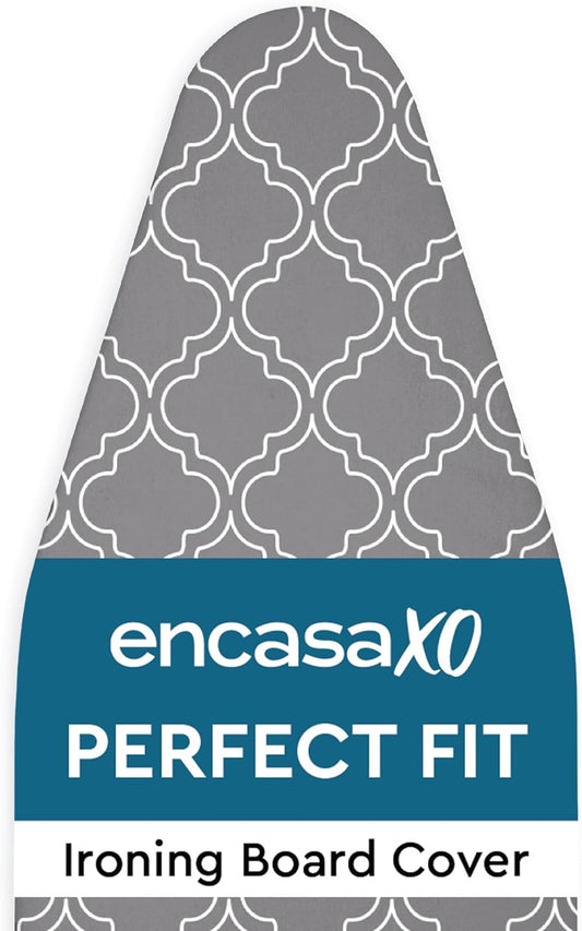 Encasa XO Ironing Board Cover and Pad 54"x15" - Thick 3mm Felt Padding, Drawstring Tightening & Lock, Easy Fit, Scorch & Stain Resistant, Fits Standard Large Ironing Board - Grey Tiles