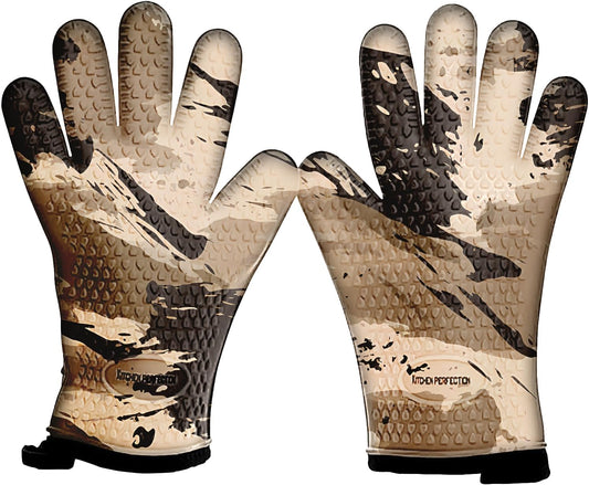 Kitchen perfection Silicone Smoker Oven Gloves -Extreme Heat Resistant BBQ Gloves -Handle Hot Food Right on Your Smoker Grill Fryer Pit|Waterproof Oven Mitts |Superior Value Set+3 Bonuses