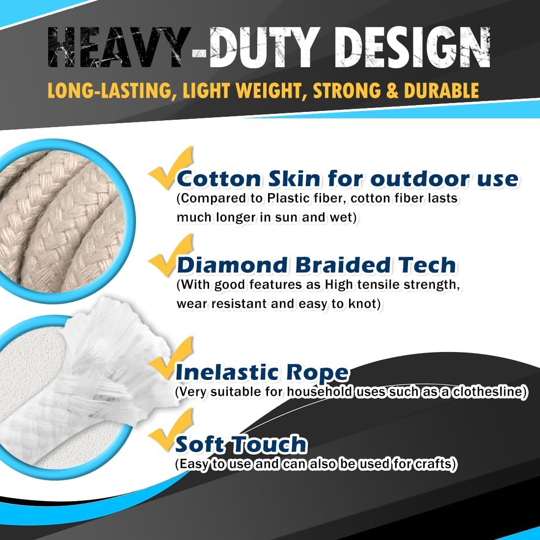 PerkHomy Cotton Rope 3/16" (5mm) 50 ft Multi Purpose Utility Diamond Braided Cord, Natural Cotton for Clothes Line Camping Crafting Flag Pole, Lemon Yellow