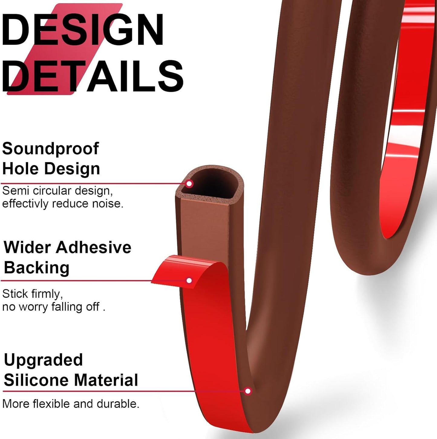 Silicone D Shape Weather Stripping 19.7 Feet Self Adhesive Seal Strip for Doors and Windows
