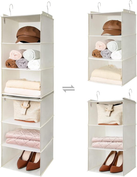 GRANNY SAYS 6-Shelf Hanging Closet Shelves, Separable to 2 Pack 3-Shelf Closet Shelves Organizer, Hanging Organizers and Storage for Living Room, Beige