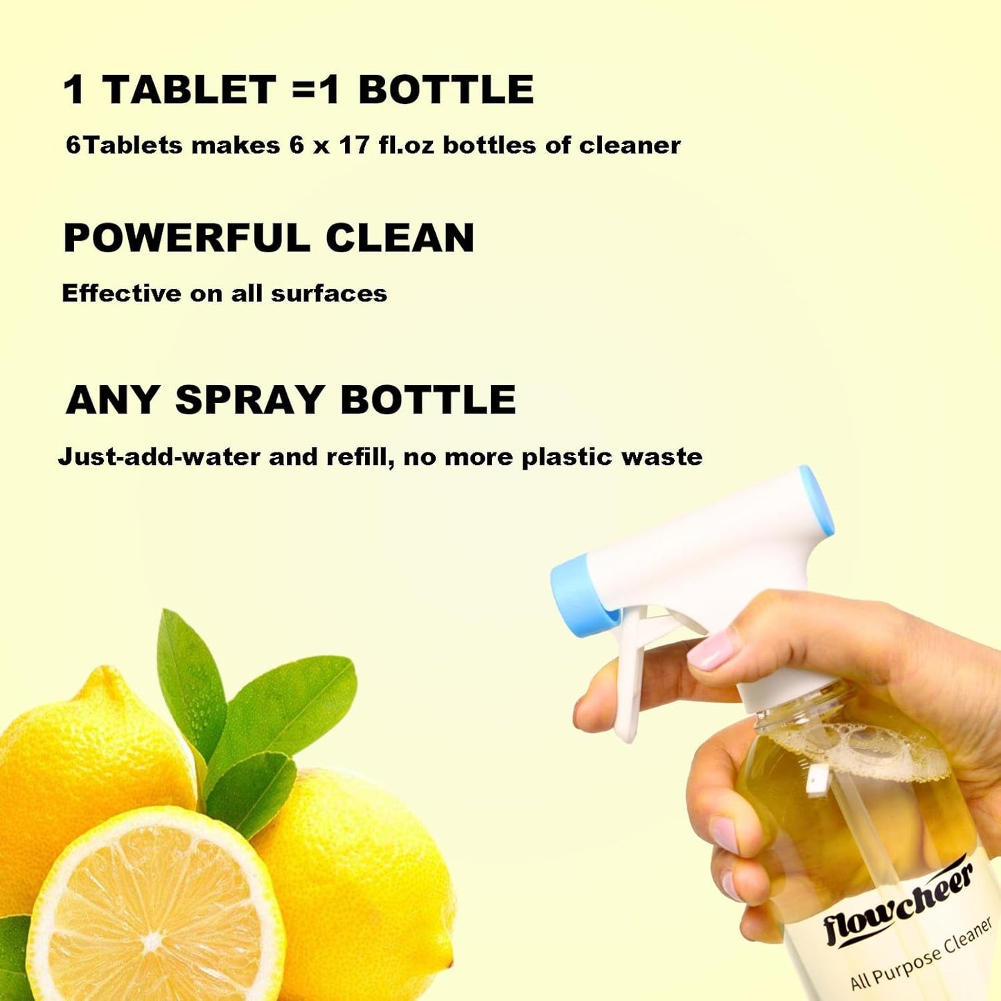Multi-Purpose Cleaner Starter Kit-Lavender and Lemon Scent all purpose cleaner concentrate,cleaning tablets (6 Refill tablets) with Reusable Bottle Multi-Surface Household Cleaner, 6x17fl oz