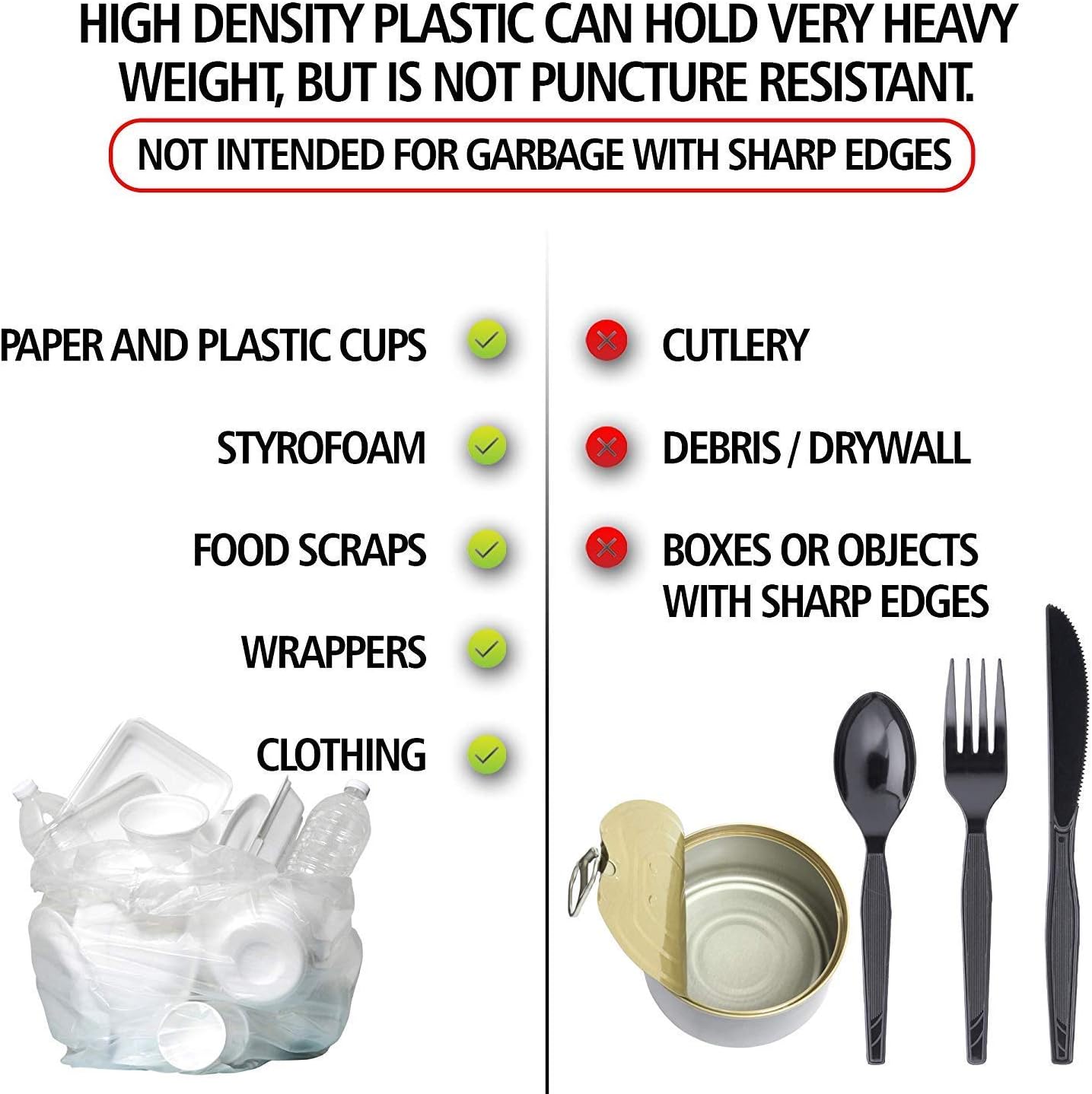 Aluf Plastics High Density Trash Bags, 33 Gallon, 500 Count, 11 Micron (eq), 33" x 40", Clear, for Bathroom, Office, Industrial, Commercial, Janitorial, Municipal, Recycling