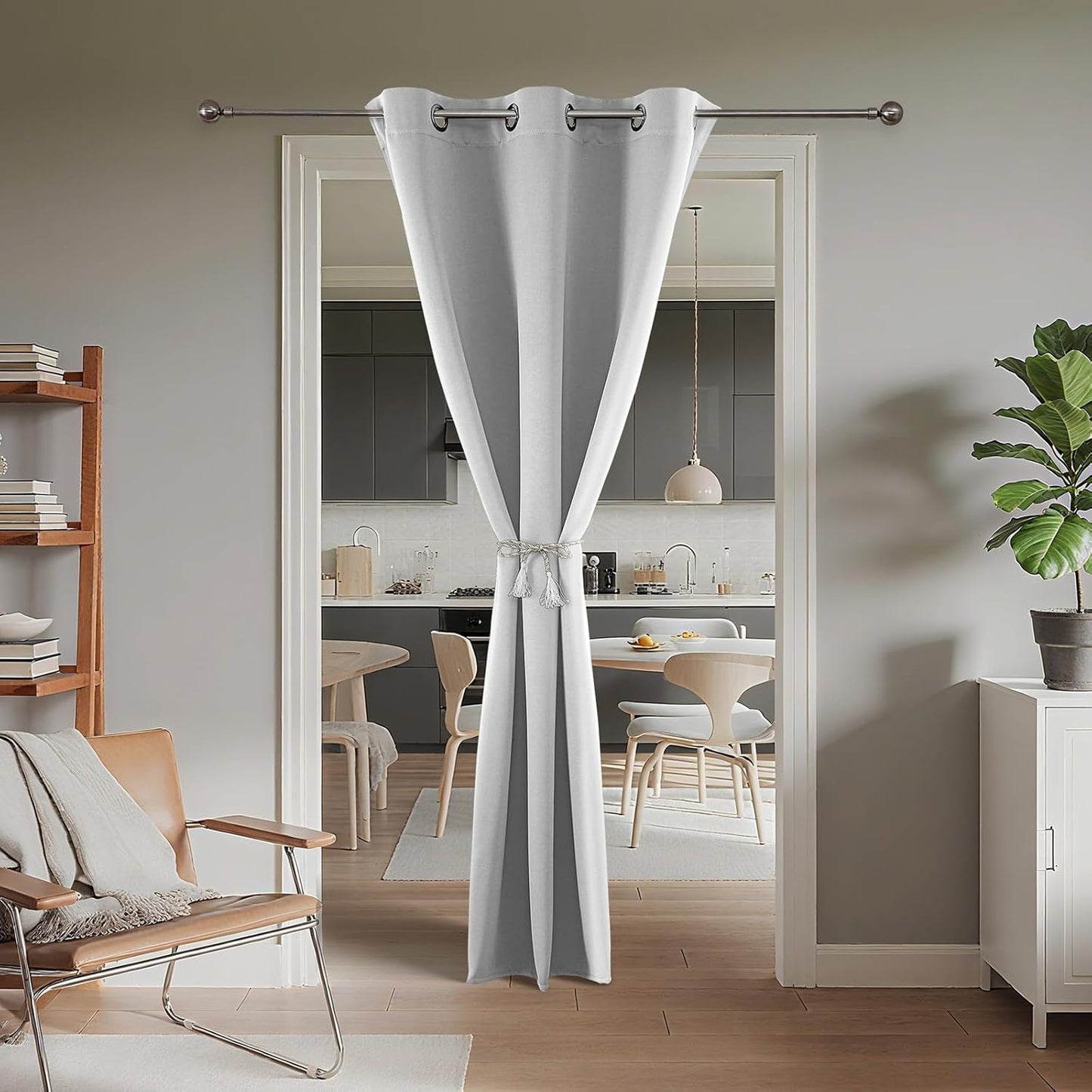 Joydeco Blackout Door Curtain for Doorway Privacy 84 Inches Long, Grommet Closet Curtain for Open Closet, Room Divider for Bedroom Living Room (Greyish White 52Wx84L, 1 Panel)