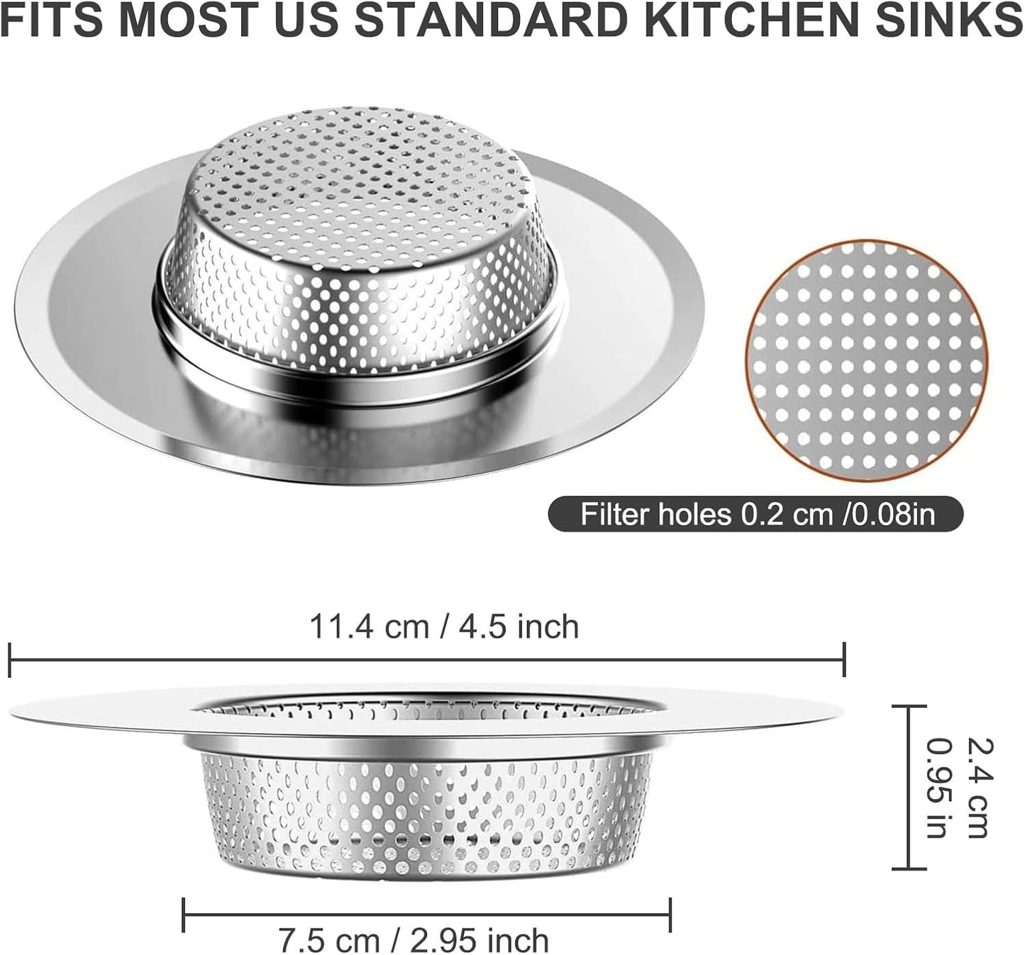 3pcs Heavy Duty Stainless Steel Slop Basket Filter Trap, 4.5" Top / 2.95" Mesh Metal Sink Strainer,Perfect for Kitchen Sink/Bathroom Bathtub Wash Basin Floor Drain Balcony Drain Hole,Utility