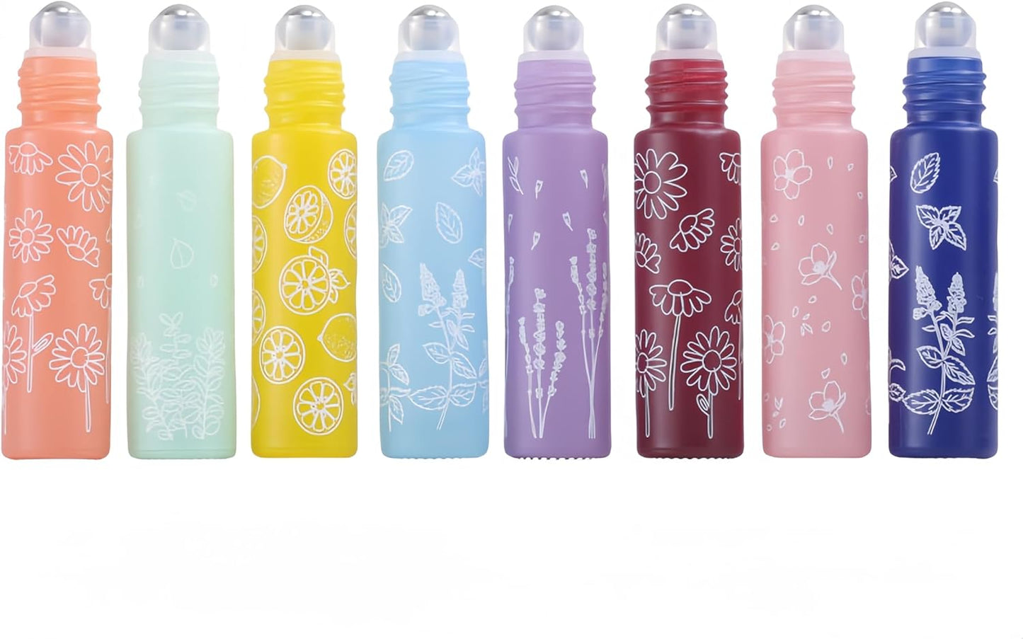 10 Pcs Pink Glass Essential Oil Roller Bottles, 10ml Refillable Roll-on Bottles with Stainless Steel Roller Balls for Travel, Aromatherapy, Lip Balms