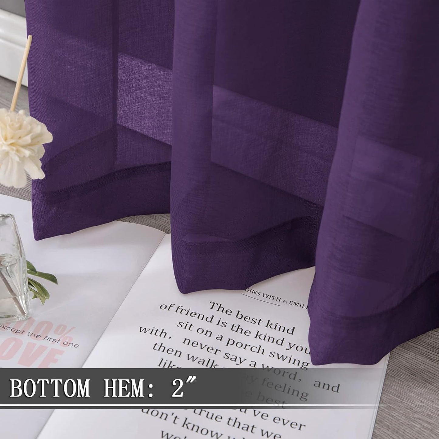 Tollpiz Sheer Curtains Linen Textured Bedroom Curtain Sheers Light Filtering Rod Pocket Voile Curtains for Living Room, 54 x 84 inches Long, Royal Purple, Set of 2 Panels