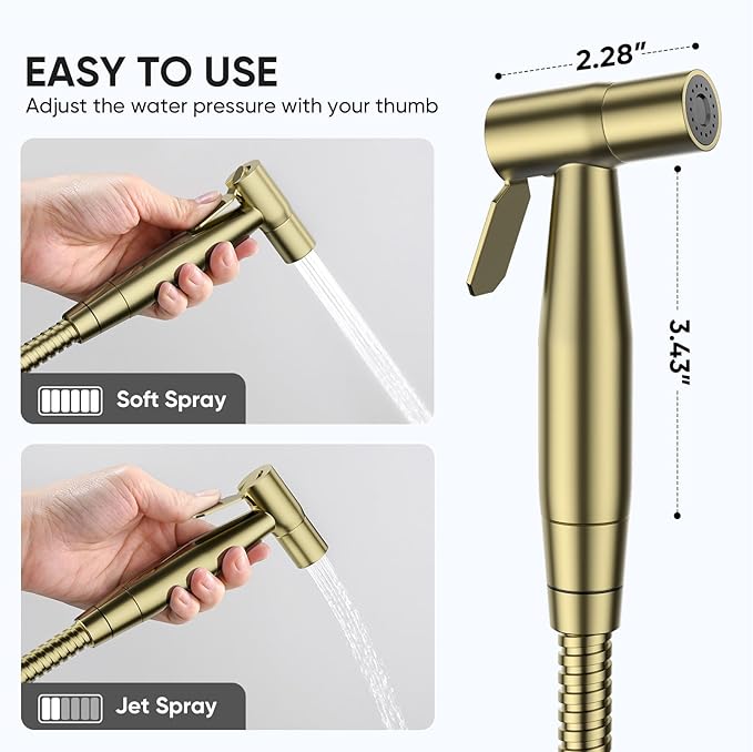Arofa Gold Handheld Bidet Sprayer for Toilet - Stainless Steel Cloth Diaper Jet Spray, Adjustable Water Pressure Control with Bidet Spray Hoses, Bidet Toilet Sprayer for Baby/Feminine Wash