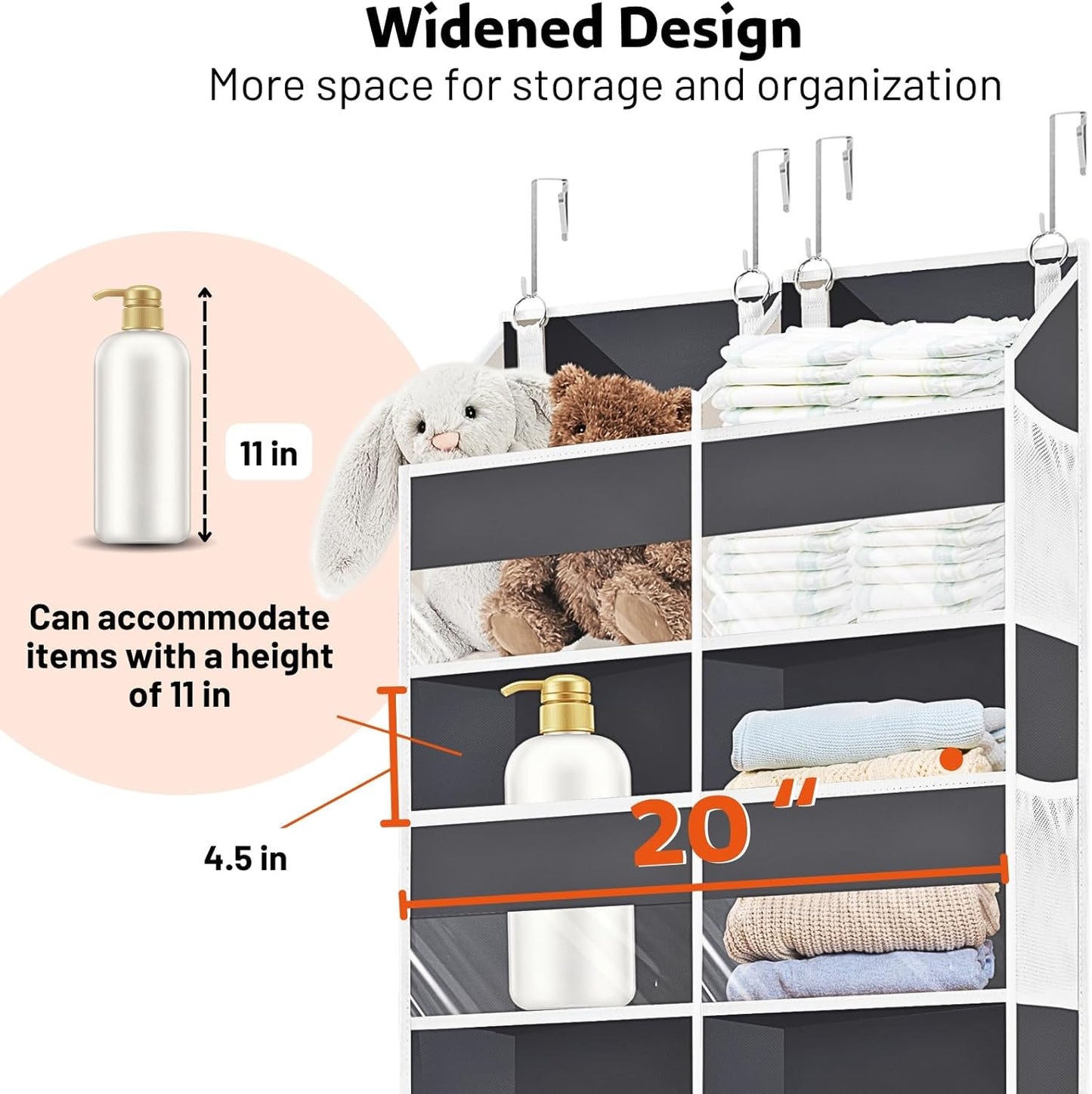 2 Pack Over the Door Organizer 5 Tiers, Extra Large Behind Door Storage of 10 Compartments, 80 lbs Weight Capacity Over Door Organizer, Door Hanging Organizer for Closet, Diaper Organizer,Room storage
