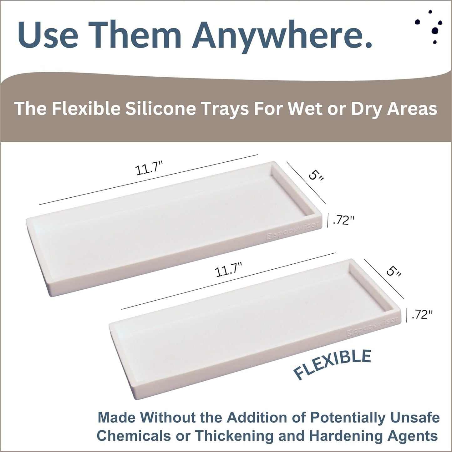 Countertop and Vanity Tray - 2 PC Large 11.7" Silicone Bathroom Trays, Counter Organizer, Dish Soap Sponge Holder Kitchen Sink Tray Organizer, Sink Caddy Toothbrush Key Kitchen Soap Trays