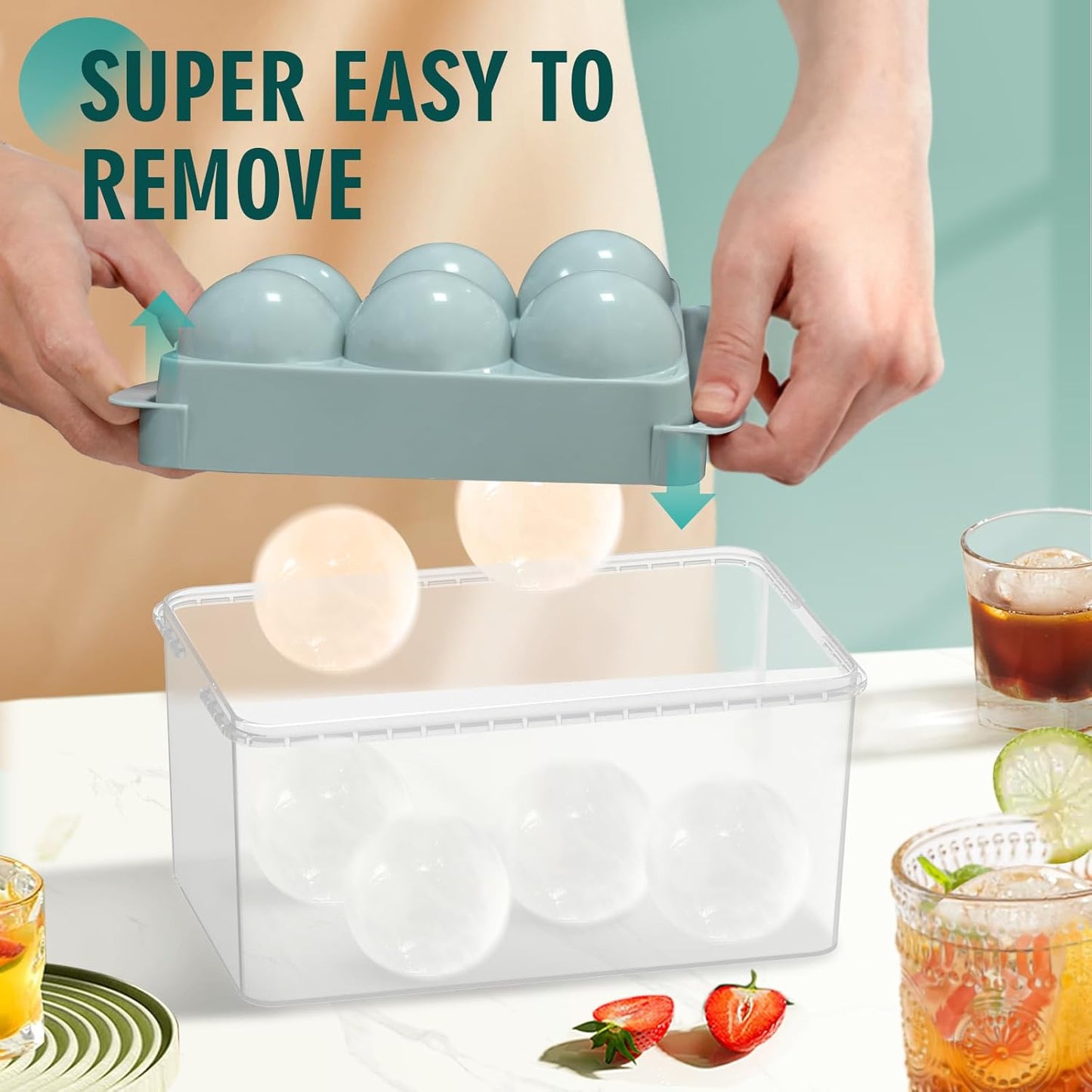 WIBIMEN Large Ice Cube Molds, Big Round Whiskey Ice Cube Trays for Freezer, Easy to Fill & Release, Whiskey Bourbon Cocktail(2.5In*6 Balls- Blue/2 Pack)