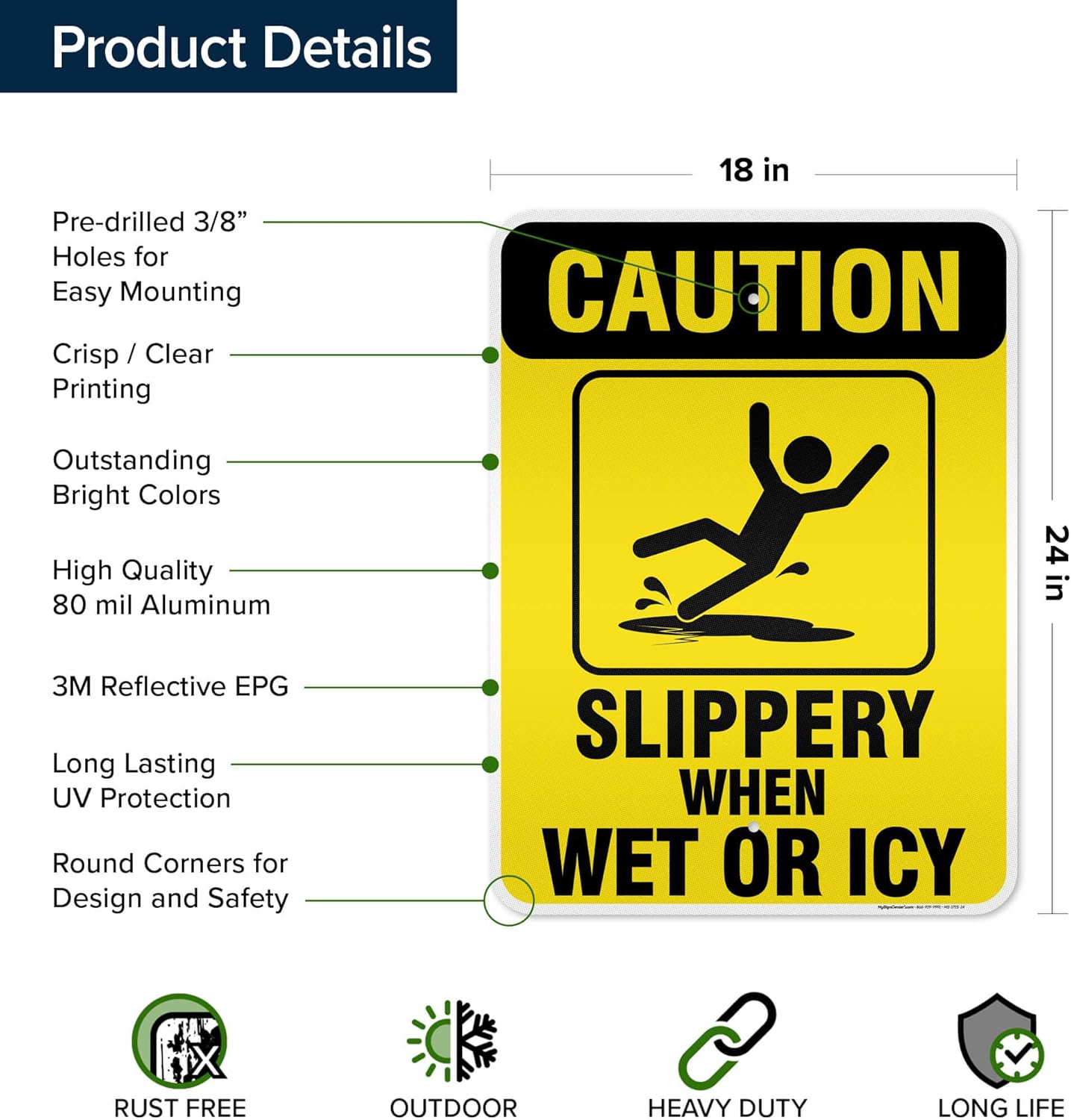 Caution Slippery When Wet Sign or ICY Sign, 18"x24" 0.80 Reflective Aluminum, Indoor/Outdoor Use, USA MADE By My Sign Center