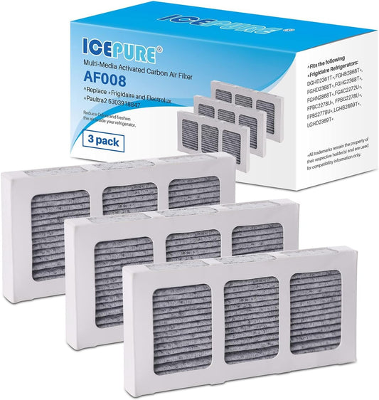 ICEPURE AF008 Compatible with Pureair Ultra 2 Refrigerator Air Filter, Pure Air Ultra 2, Pureair Ultra ii, Electrolux 242047805, 5303918847, PAULTRA2, PD00044143, PS12364179, EAP12364179, 3PACK