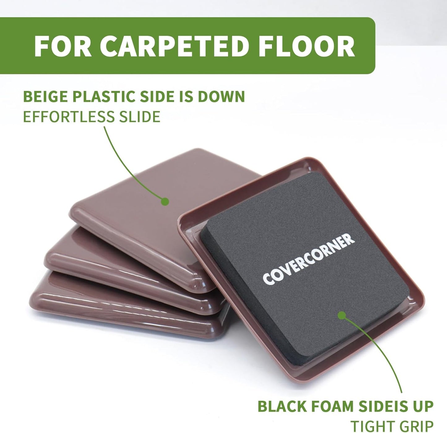 Furniture Sliders for Carpet 8 PCS - 3 1/2 inch Furniture Moving Slider Chair Legs Floors Protectors Square Furniture Movers Sliders – Move Your Furniture Easy & Safely(for Carpet)-Brown