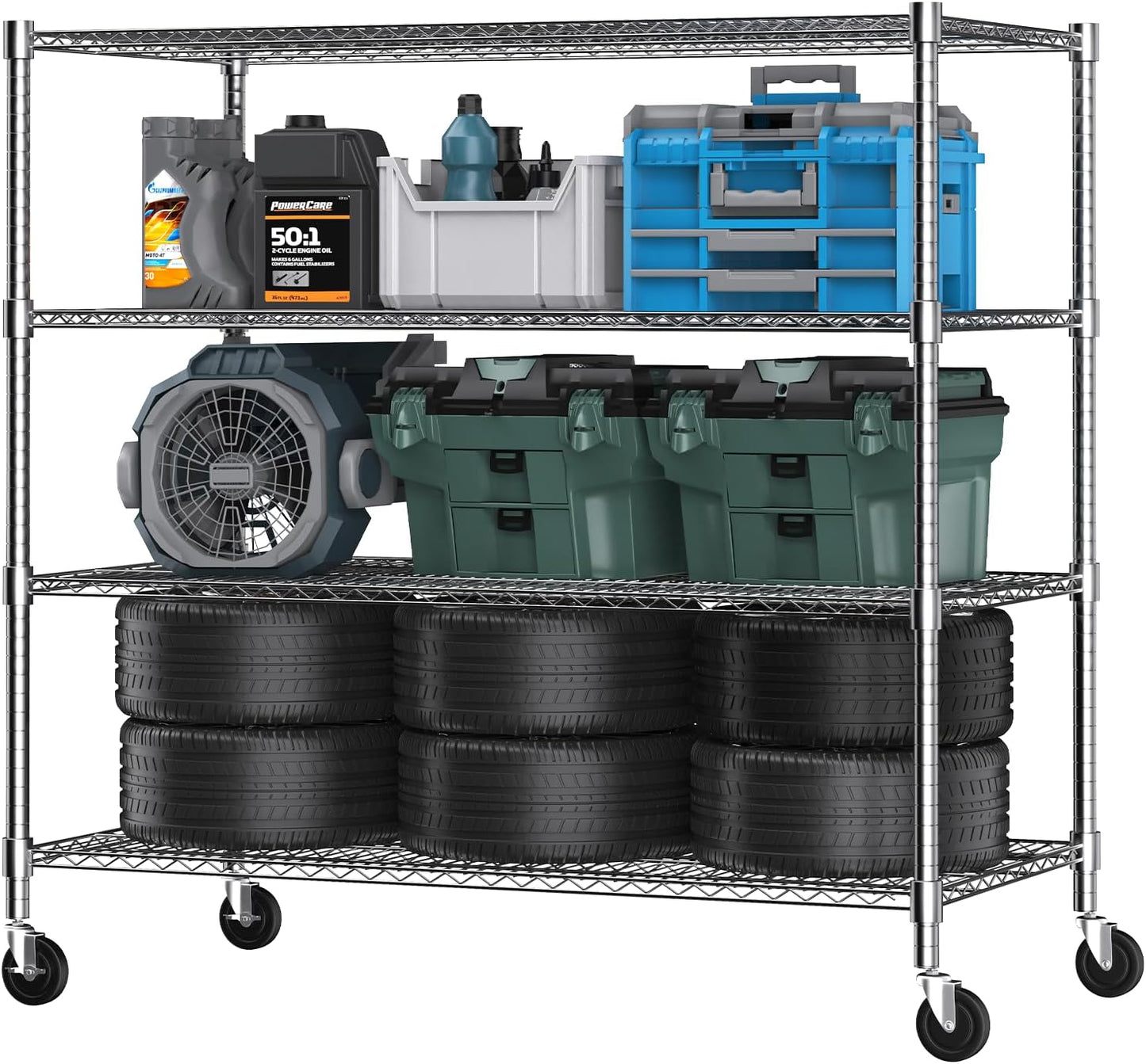 Himimi 4 Tier Wire Shelving with Wheels Heavy Duty Height Adjustable Metal Shelves for Storage, Commercial Grade Steel Utility Wire Rack for Kitchen Garage Pantry Organization-24×48×72, Silver