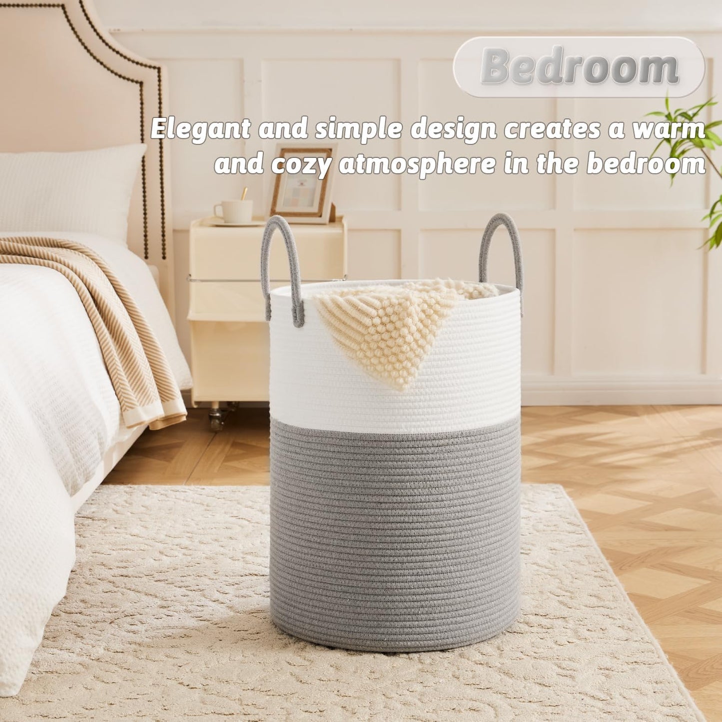 Laundry Basket,Woven Cotton Rope Laundry Hamper,80L for Decorative Storage of Dirty Clothes,Toys and Blankets in Bathroom,Baby Room and Living Room