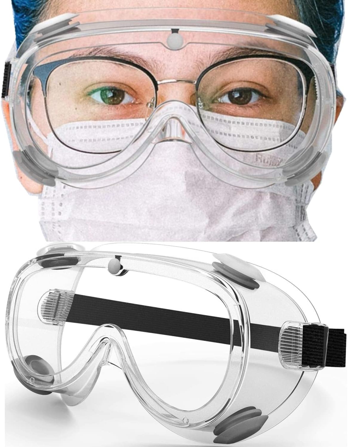 Safety Goggles Medical Goggles Fit Over Eyeglasses Anti-Fog Safety Glasses Clear Lab Goggles chemistry Protective Eyewear ANSI Z87.1
