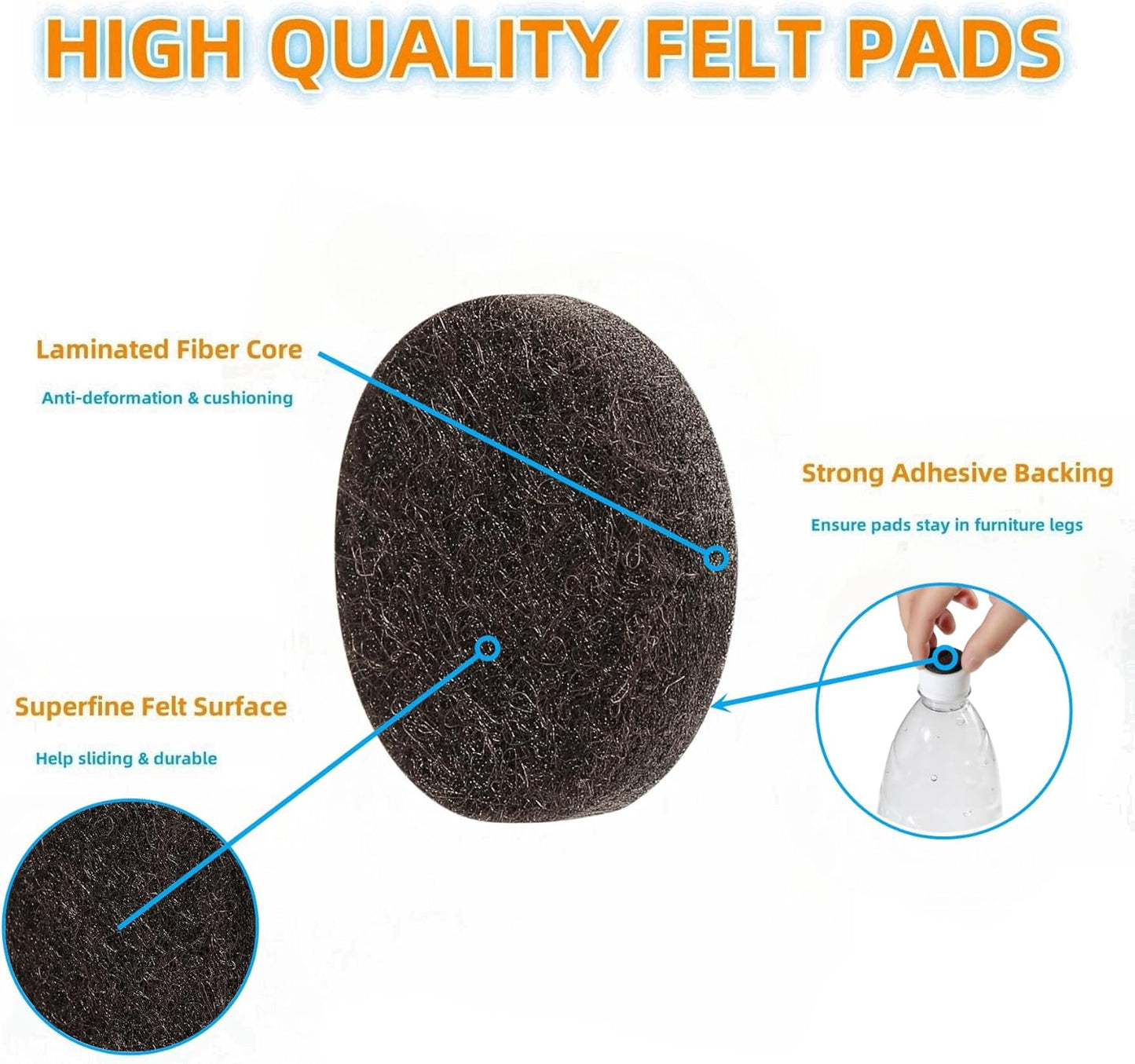 Felt Furniture Pads for Hardwood Floors 164 Piece, Furnigear Anti Scratches Felt Pads for Round Chair Feet Self Adhesive Chair Felt Pads Sliders Moving Your Furniture Smoothly, Brown