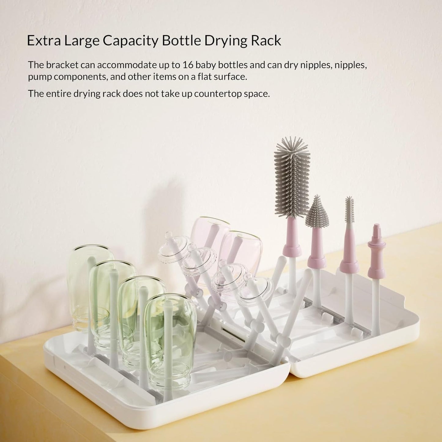 Travel Bottle Drying Rack Space Saving,Foldable Bottle Drying Rack with 16 Ribs,Portable Baby Bottle Drying Rack for Bottles,Breast Pumps and Other Feeding Accessories,Widely Used Daily Basis