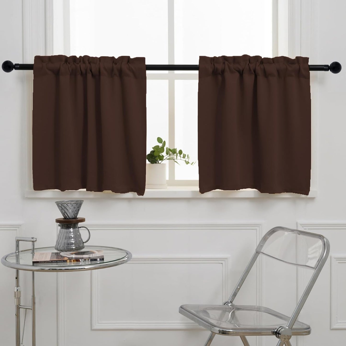 Pickluc Cafe Curtain (Half Window Curtain) 24 Inches Length, Rod Pocket Kitchen Curtain, Short Blackout Curtain for Small Window, 30" Wide and 24" Long, 2 Panels, Chocolate Brown