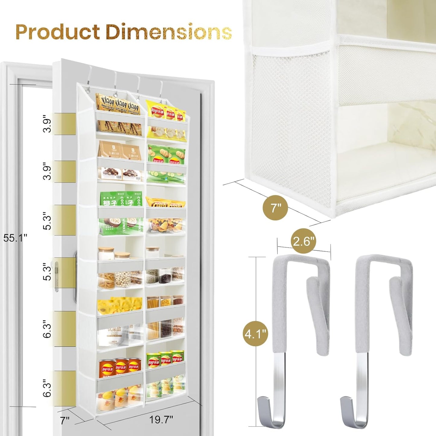 HOMELUX THEORY Heavy Duty Over the Door Organizer - Extra Wide Closet Organizers And Storage, Hanging Storage Door for Bedroom & Baby Nursery, 1PC Baby Pink