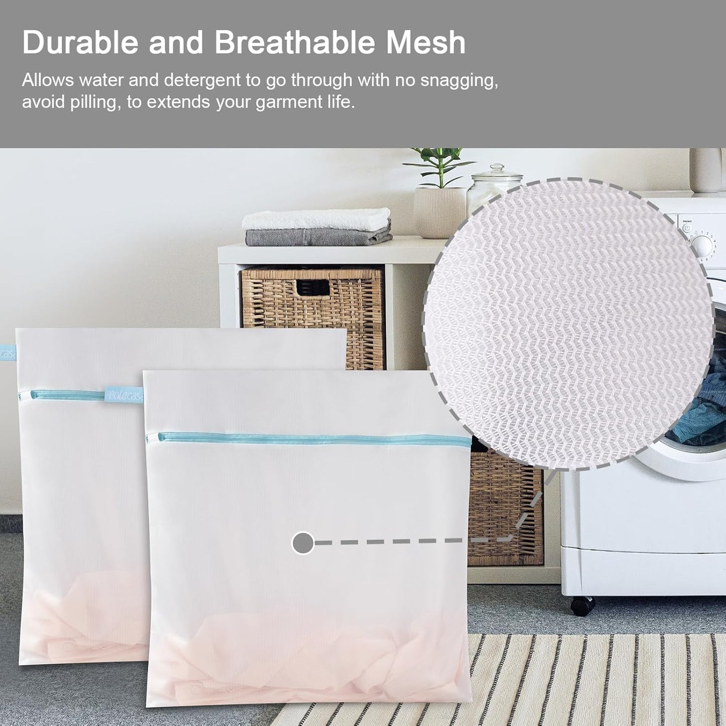 Polecasa 2Pcs 24 x 24 Inches Extra Durable Fine Mesh Laundry Bags with Sturdy Zipper for Delicates, Protect Clothes in Washing Machine, Laundry Room Essentials for College, Dorm (2 X-Large)