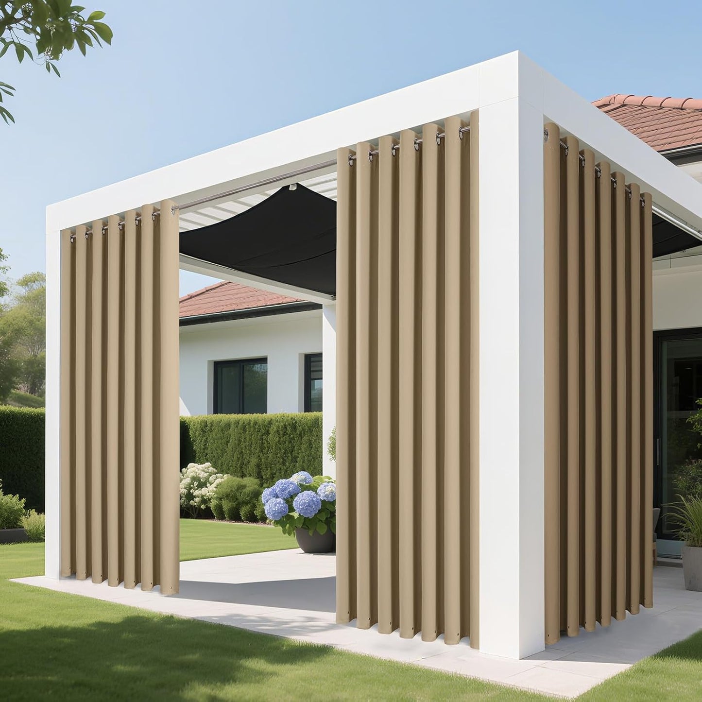 Joydeco Blackout Patio Sliding Door Curtains 108 Inches Long, Grommet Privacy Room Divider Curtains, Extra Wide Thermal Blackout Drapes for Bedroom Living Room (Light Beige, 100Wx108L, 1 Panel)