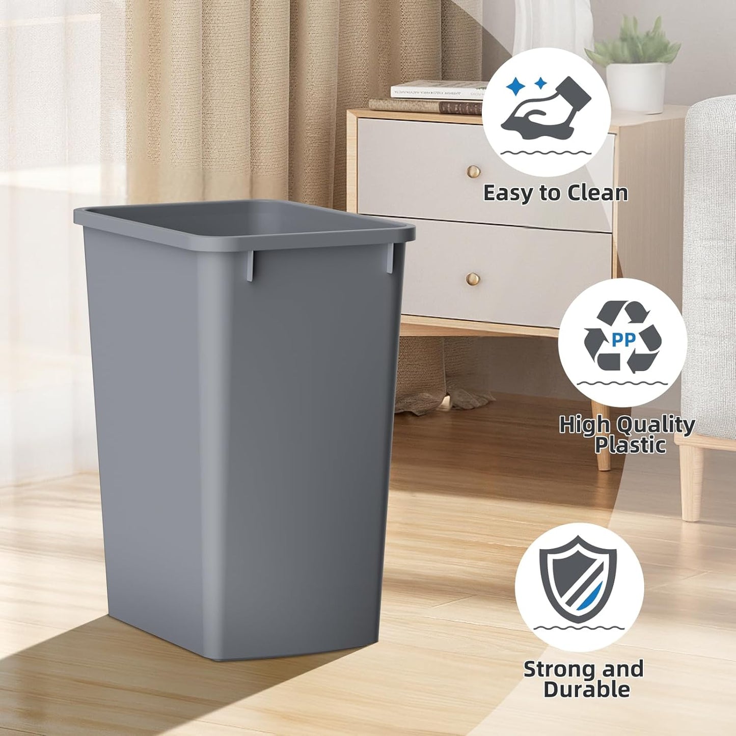 ROOMTEC 35QT Kitchen Trash Can, Lightweight and Sturdy Slim Trash Can, Wastebaskets for Office, Workspace, Kitchen, Bathroom, 2 Packs