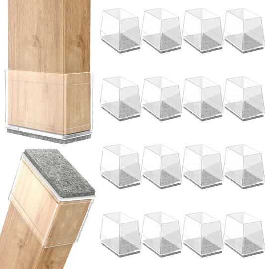Rectangle Chair Leg Protectors for Hardwood Floors,16 PCS Silicone Covers to Protect Wood Tile Floors Felt Pads Furniture Leg Caps Reduce Noise. Easy to Move. (Clear,1.5 x 1.75 Inch, Rectangular)