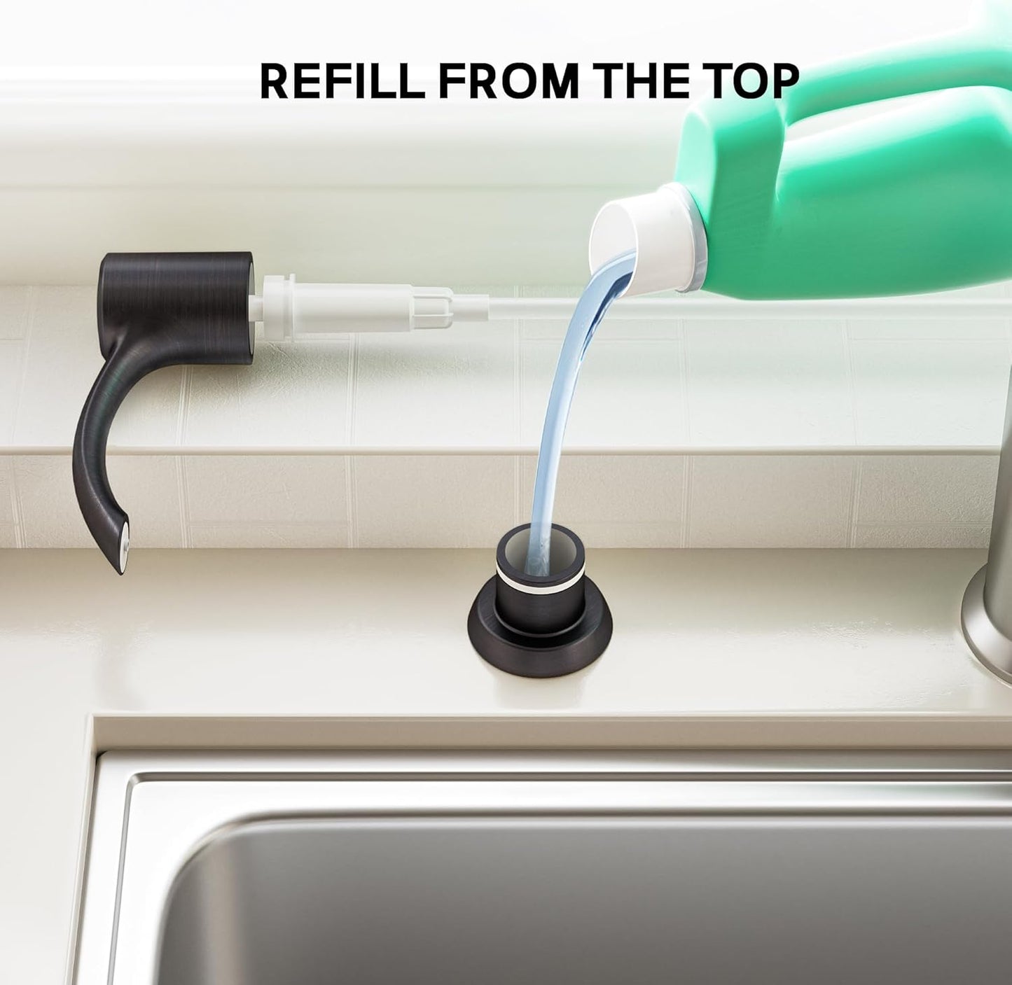 SAMODRA Built in Kitchen Sink Soap Dispenser (Oil Rubbed Bronze) with 12 oz Large PET Lotion Bottle, Refill from Top