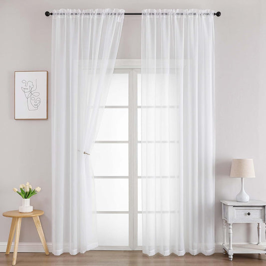 Chyhomenyc White Sheer Curtains 96 Inches Long 2 Panels, Light Filtering White Curtains for Living Room, Soft Gentle Voile Rod Pocket Bedroom Window Drapes, 59Wx96L Inch, 2PCS