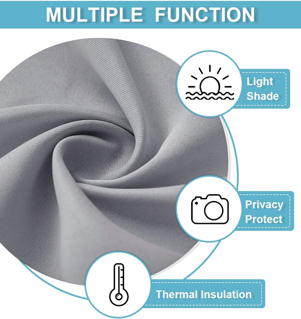 RYB HOME Blackout Curtains & Drapes - Light Block Thermal Insulated Privacy Window Covering for Bedroom Living Room Office, W 42 x L 72 inch, Silver Grey, 2 Panels