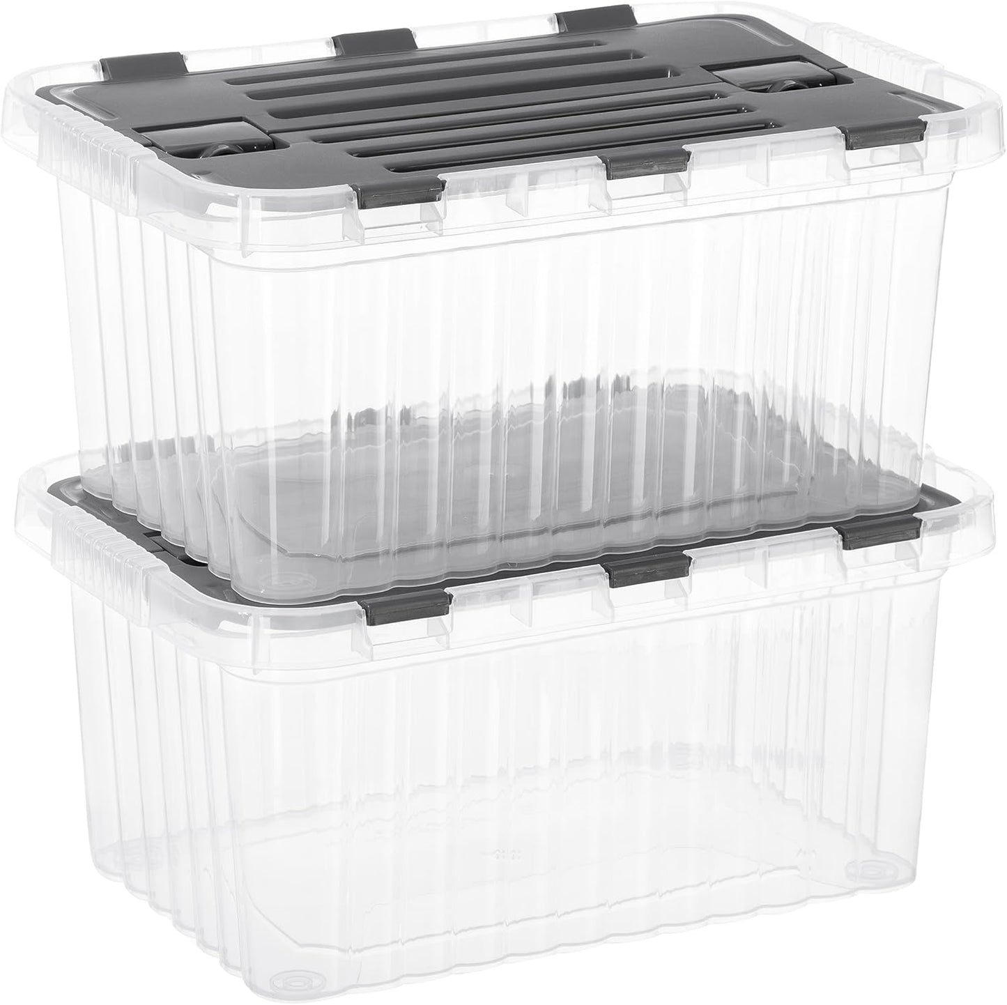Superio Storage Bins with Lids, Clear Plastic Containers for Organizing, Stackable Totes, BPA Free, Odor Free, Organizer Boxes for Home, and Dorm (2 Pack, 15"x10"x7")