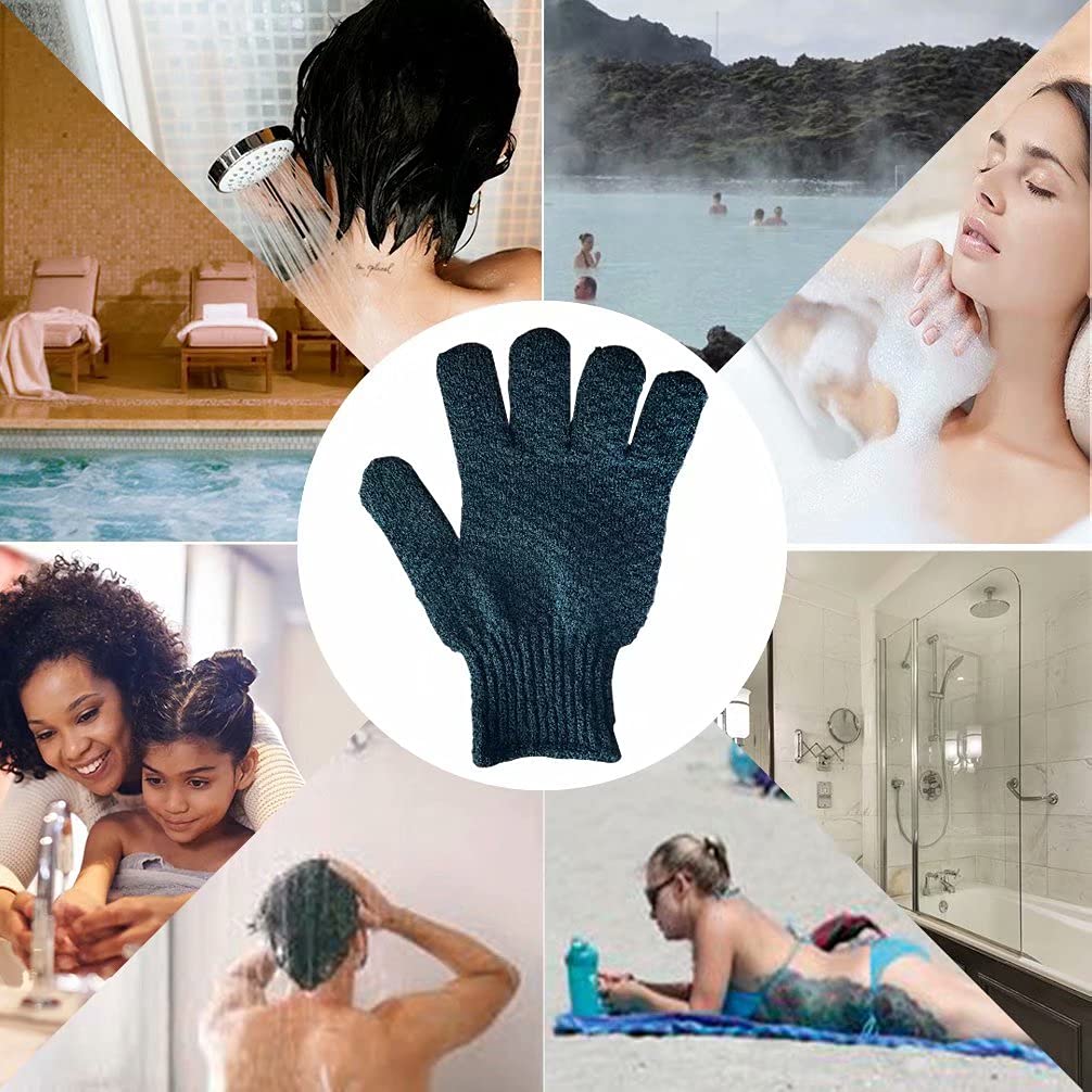 2 Pairs Bath Exfoliating Gloves for men and women – CLEEDY 4 Pcs Heavy and Large Exfoliating Gloves Scrubbing for Shower, Spa, Massage - Scrub Exfoliating Mitts for Body, Face, Hand and Foot (black)