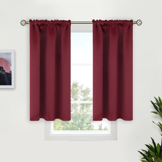 BGment Burgundy Blackout Curtains for Kitchen Cafe Window - Short Window Drapes Thermal Insulated Privacy Blinds for Rv Bathroom, 34 x 45 Inch, 2 Panels