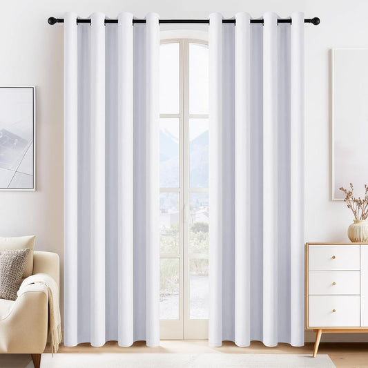 PONY DANCE Pure White Blackout Curtains for Bedroom 84 Inch Length 2 Panels Set, Privacy Thermal Insulated Room Darkening Grommet Drapes for Living Room Window, W34 x L84 Inch