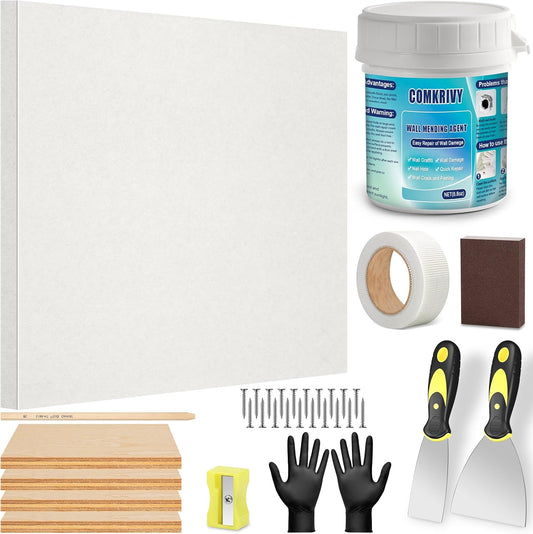 Drywall Repair Kit with 12"x12" Dry Wall Repair Panel, 33-in-One Drywall Patch Kit Wall Patch Repair Kit with Spackle, Mesh Tape, Putty Knives & Sanding Block for Wall Surface Ceiling Large Hole Fill